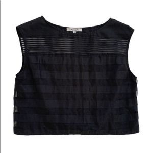 Milly Top Blouse Illusion Yoke Sleeveless Sheer Striped Floy Crop Top Medium